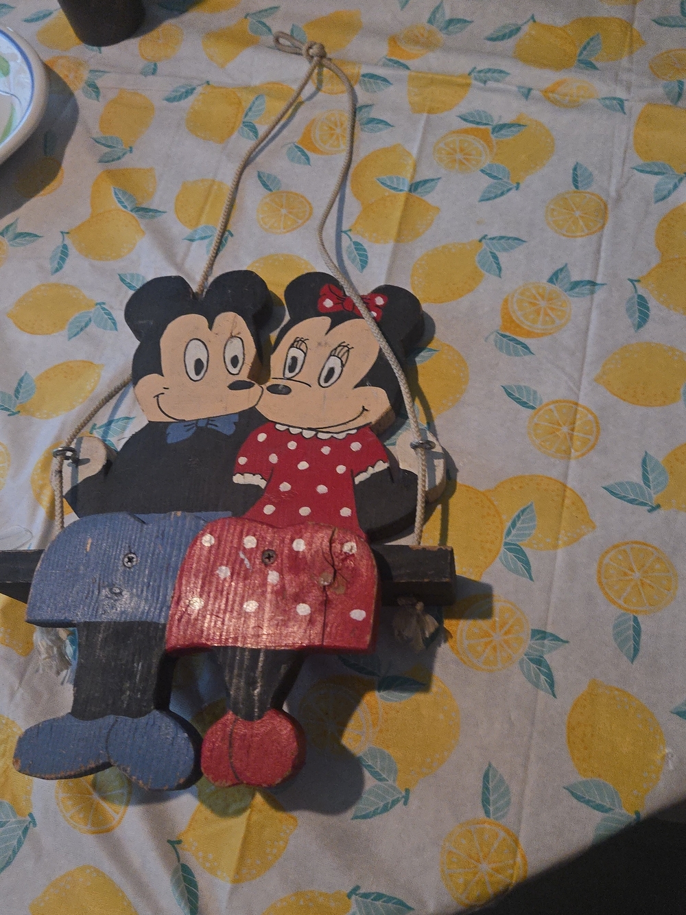 Handmade Vintage Mickey & Minnie Wooden Cartoon Couple Wall Hanging - Red, Blue